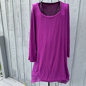 LOGO by Lori Goldstein Scoop Neck Blouse w/Lace in Purple (Size XL)